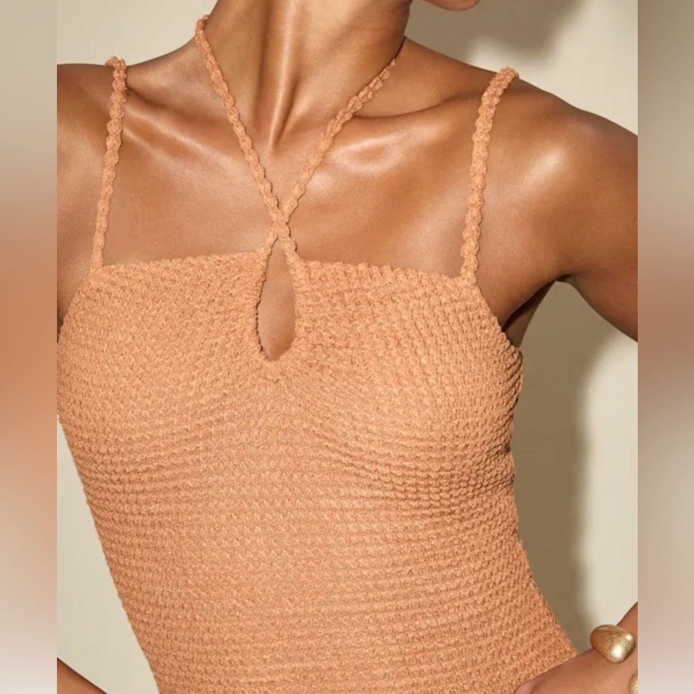 Lulu's Rust Color Textured Knit Bodysuit - Picture 4 of 6